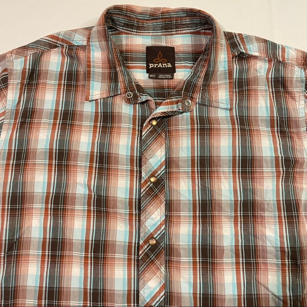 Prana Breathe Mens Snap Button Up Shirt Short Sleeve Size Med
